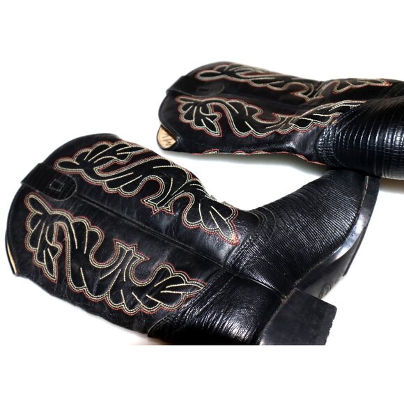 Flexwest Cowboy Western Boots Black Embroidered Retro Vintage Classic Men - Picture 2 of 7